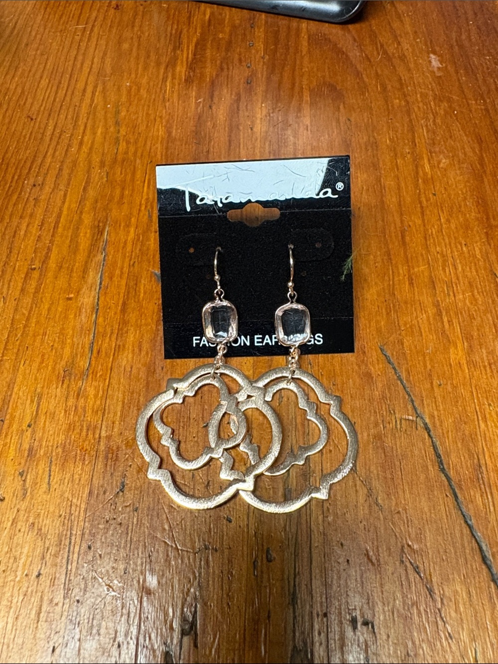 Moroccan Inspired Gold Finish Drop Earrings with Gem accent